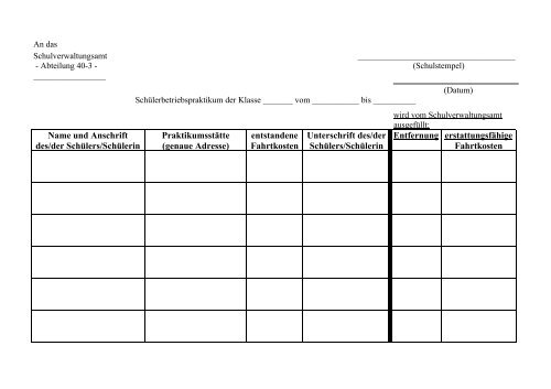 Antrag auf Fahrtkostenerstattung für Schülerinnen und Schüler - Essen