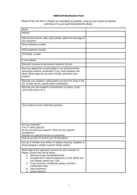 1 Please fill out this form in English as completely as possible, using ...