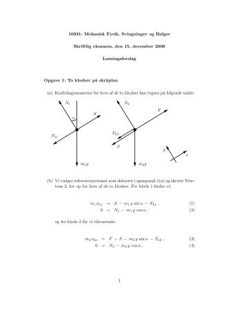 10931: Mekanisk Fysik, Svingninger og BÃ¸lger Skriftlig eksamen ...