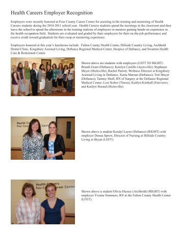 Health Careers Employer Recognition - Four County Career Center