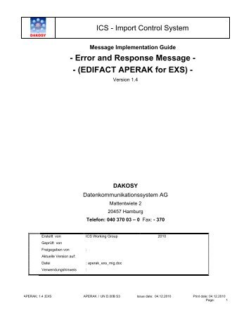 EDIFACT APERAK for EXS - DAKOSY Datenkommunikationssystem ...