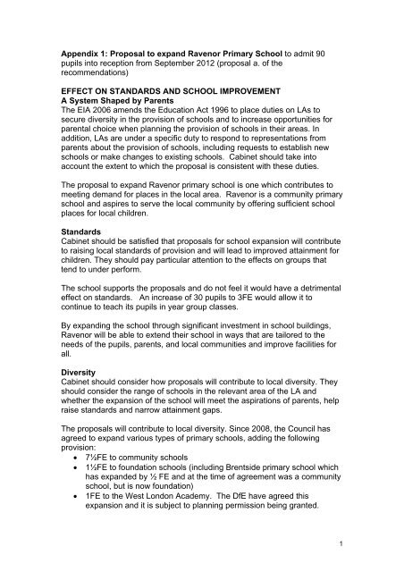 Appendix 1: Proposal to expand Ravenor Primary ... - Ealing Council