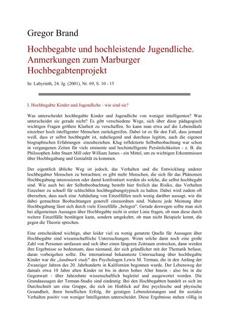 Gregor Brand Hochbegabte und hochleistende Jugendliche ...