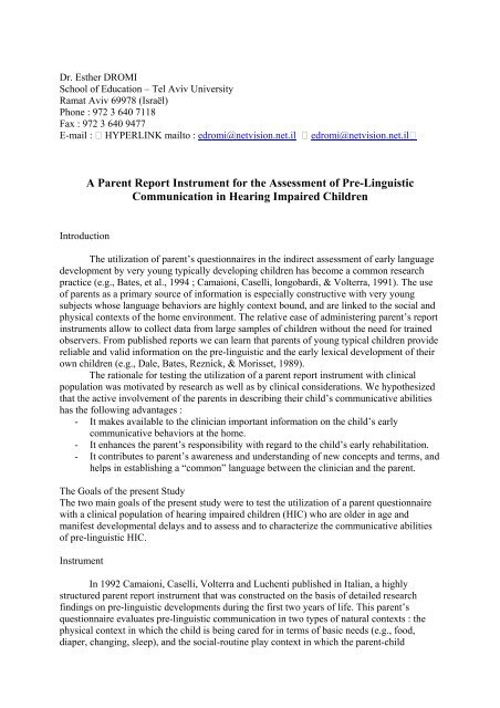 A Parent Report Instrument for the Assessment of Pre ... - ACFOS