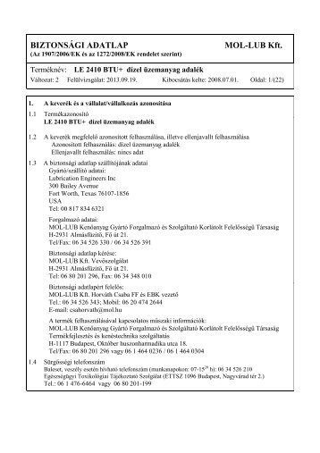 BiztonsÃ¡gi adatlap - LE 2410 BTU+ (pdf, 173 kB) - Mol