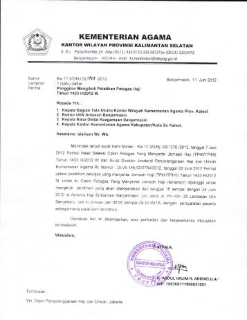 Panggilan Pelatihan Petugas Haji Tahun 1433 H / 2012 M - Kanwil ...