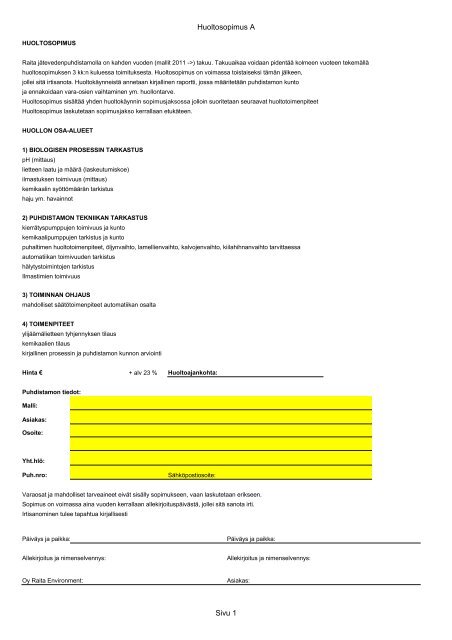 Huoltosopimus A Sivu 1 - Raita Environment