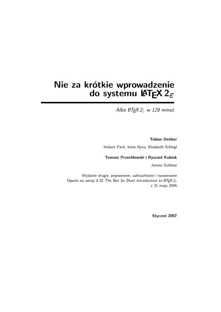 Nie Za Krotkie Wprowadzenie Do Systemu Latex 2e