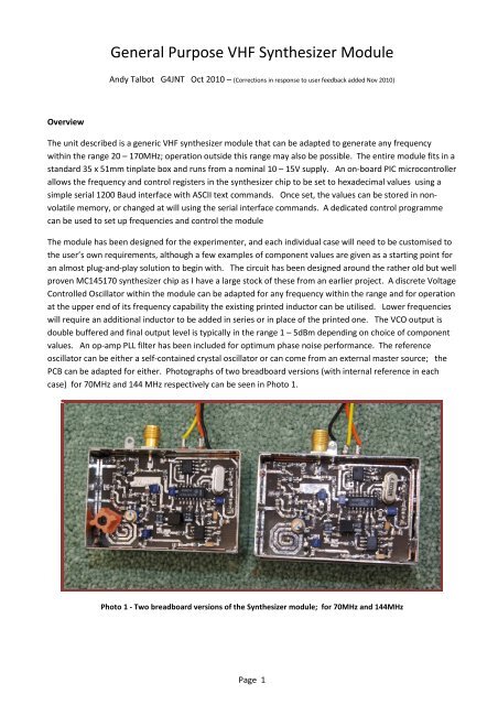 VHF Synth Module - G4JNT