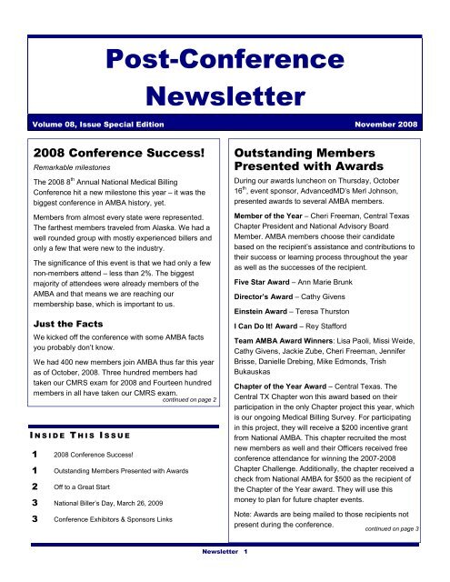 Post-Conference Newsletter - Medical Billing 101