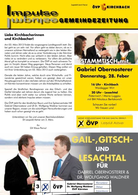 GaiL-, Gitsch- LesachtaL - ÃVP Kirchbach im Gailtal