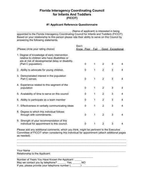 Questionner Reference Applicant Reference Questionnaire - Florida Interagency ...