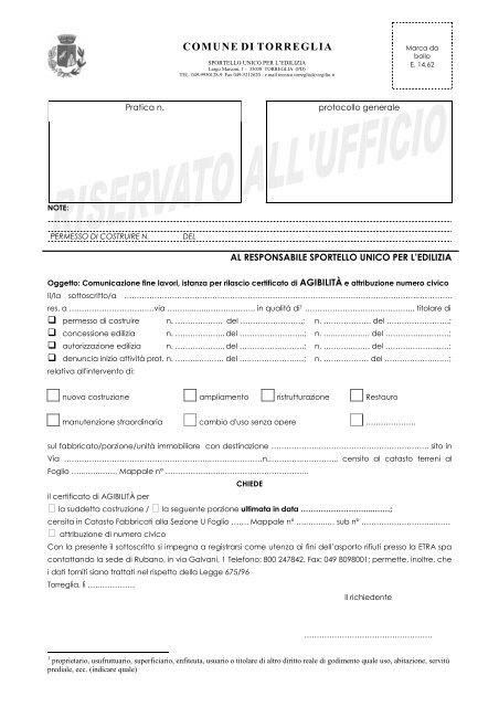 Comunicazione Fine Lavori Istanza Per Rilascio Certificato Agibilita E