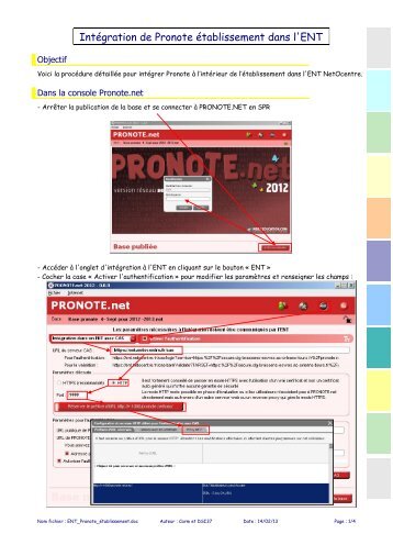 IntÃ©gration de Pronote Ã©tablissement dans l'ENT