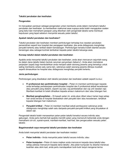 Takaful Perubatan Dan Kesihatan Insurance Info