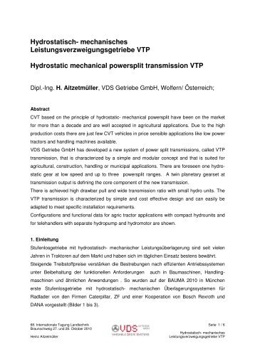 Hydrostatisch- mechanisches ... - VDS - Getriebe