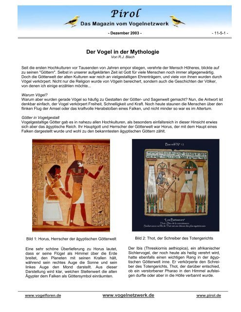 Der Vogel in der Mythologie - Pirol