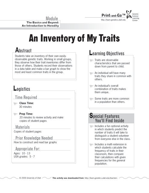 An Inventory of My Traits
