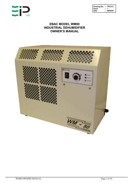ebac model wm80 industrial dehumidifier owner's manual - Sylvane