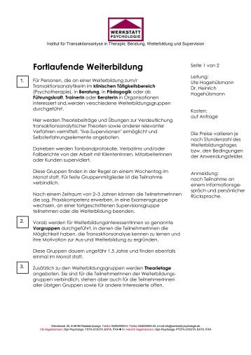 fortlaufende Weiterbildung - Werkstatt-Psychologie