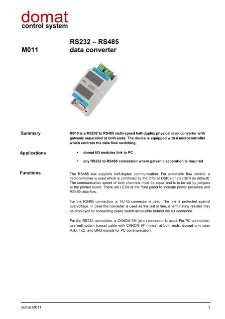 M011 RS232 â RS485 data converter