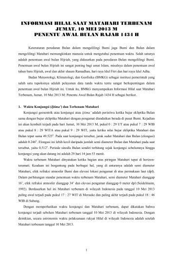 informasi hilal saat matahari terbenam jumat, 10 mei 2013 ... - BMKG
