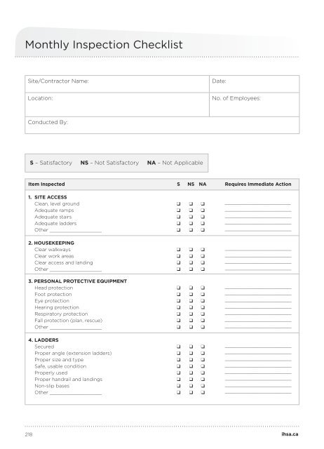 Monthly Inspection Checklist