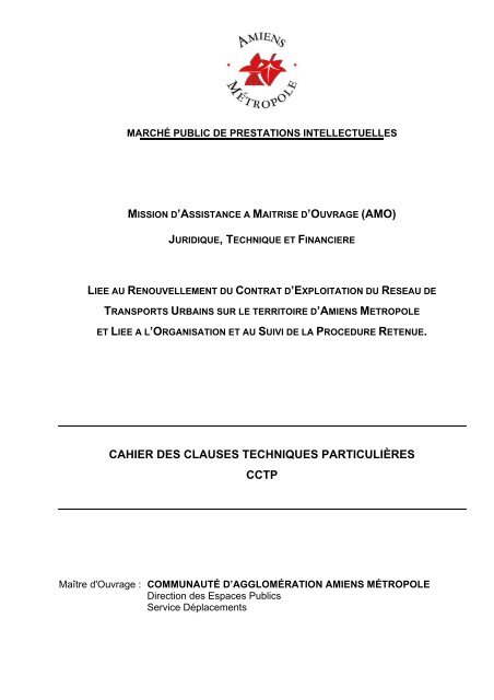 CAHIER DES CLAUSES TECHNIQUES PARTICULIÃ RES CCTP