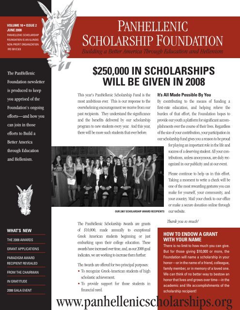 June 2008 Newsletter - PanHellenic Scholarship Foundation