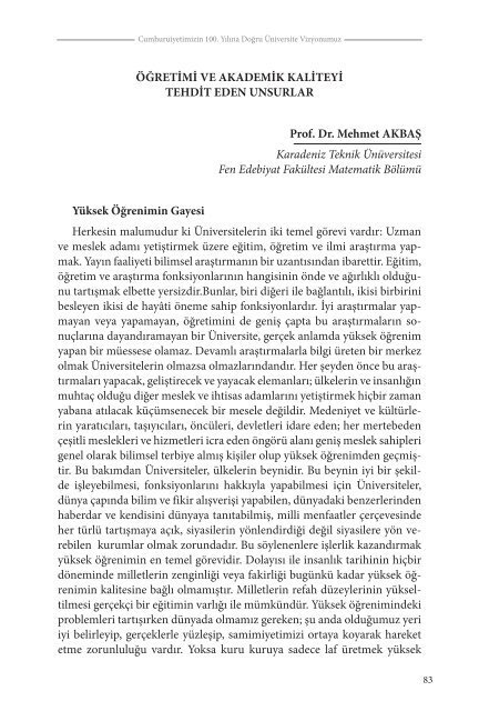 Cumhuriyetimizin 100. YÄ±lÄ±na DoÄru Ãniversite ... - TÃ¼rk EÄitim-Sen