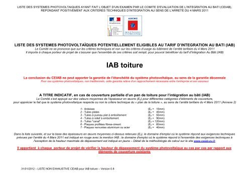 LISTE IAB toiture Octobre 2011_V08 - talev