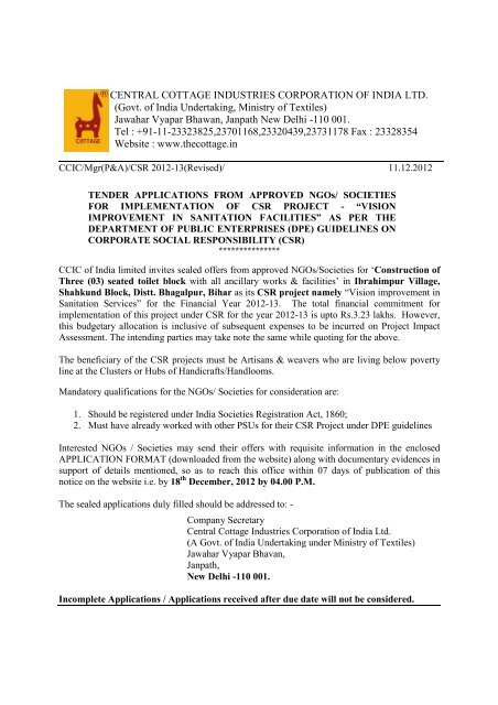 Govt Of India Undertaking Jawahar Vyapar Bhawan Ja Tel 91 11