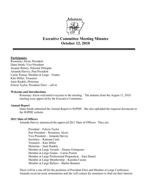 Executive Committee Meeting Minutes October 12, 2010 - sophe