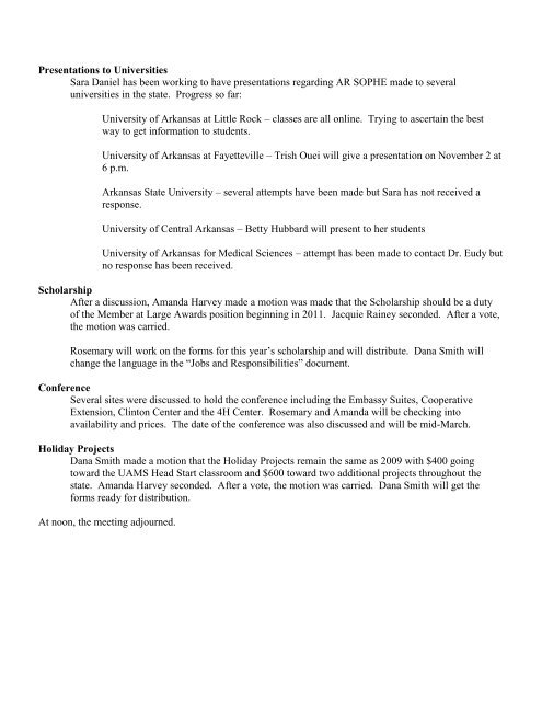 Executive Committee Meeting Minutes October 12, 2010 - sophe