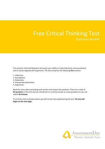 Critical Thinking Test Questions PDF - Aptitude Test