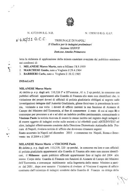 L'ordinanza di custodia cautelare in formato pdf - Sanniopress