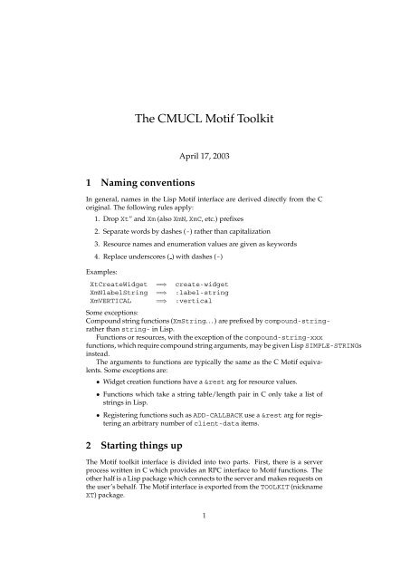 The CMUCL Motif Toolkit - Common Lisp.net