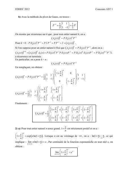 AST1 2012 - mathÃ©matiques sujet corrigÃ© rapport - EDHEC Grande ...