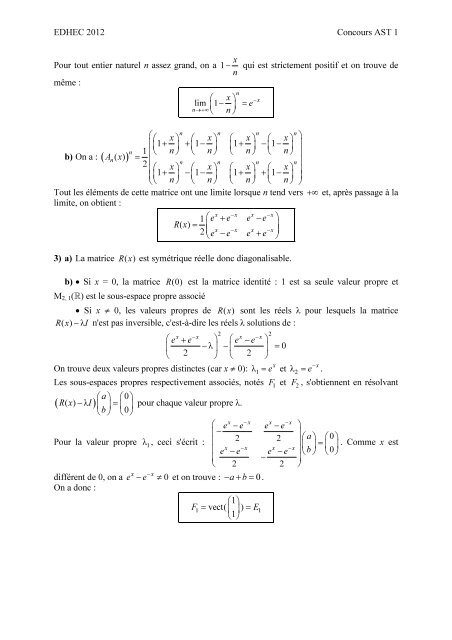 AST1 2012 - mathÃ©matiques sujet corrigÃ© rapport - EDHEC Grande ...