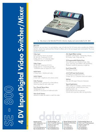 Datavideo SE-800 Specifications - Arizona MPS