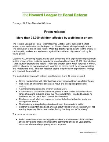 Press release - The Howard League for Penal Reform