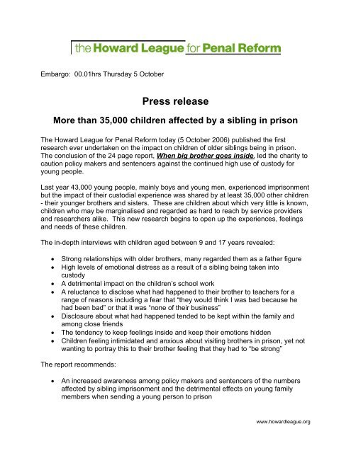 Press release - The Howard League for Penal Reform