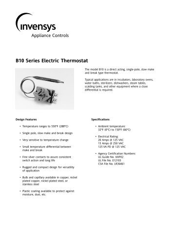 B10 Series Electric Thermostat - Toolbox.invensyscontrols.com