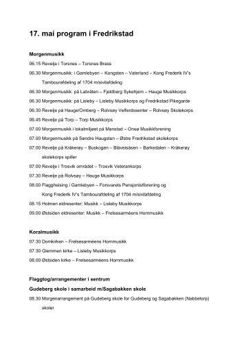 Program for 17. mai - Fredrikstad kommune