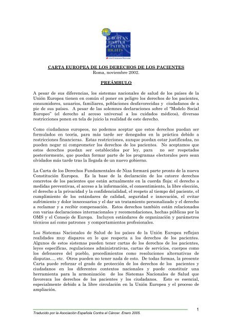 Carta Europea de Derechos del Paciente - Red Ciudadana de ...