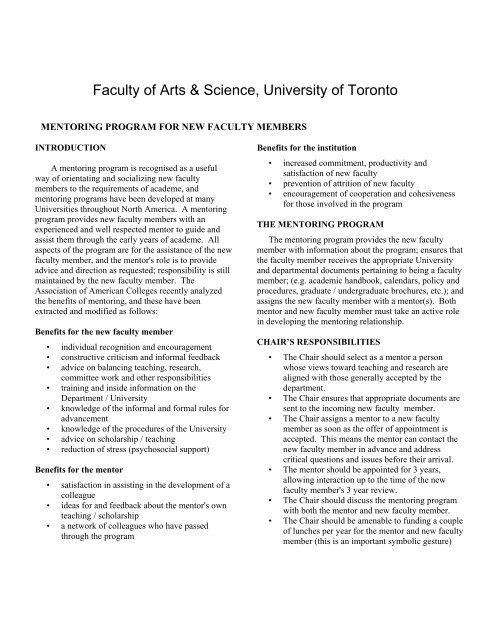 Mentoring Program - the Faculty of Arts & Science - University of ...