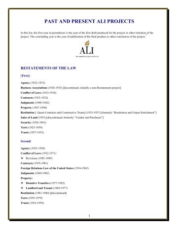 PAST AND PRESENT ALI PROJECTS.pdf - American Law Institute