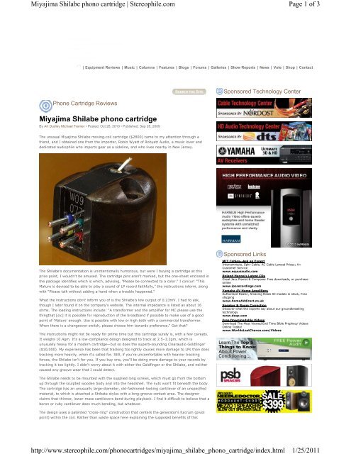 Miyajima Shilabe phono cartridge - Avin Ava Web Site