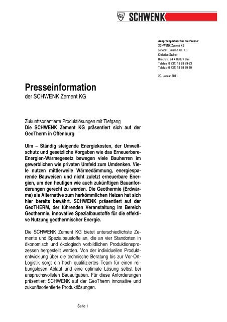 Presseinformation - SCHWENK Zement KG