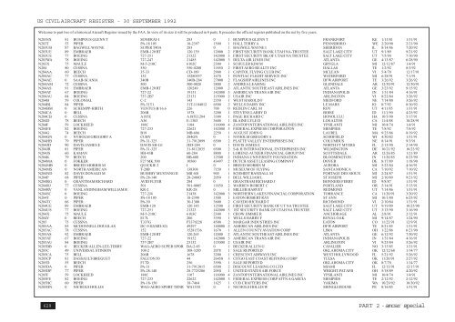 us civil aircraft register - 30 september 1992 - amcar